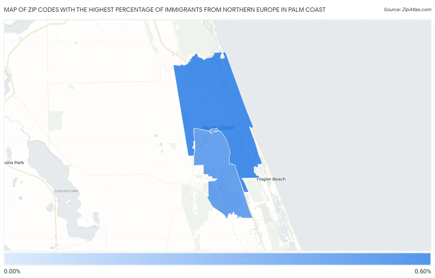 Zip Codes with the Highest Percentage of Immigrants from Northern Europe in Palm Coast Map