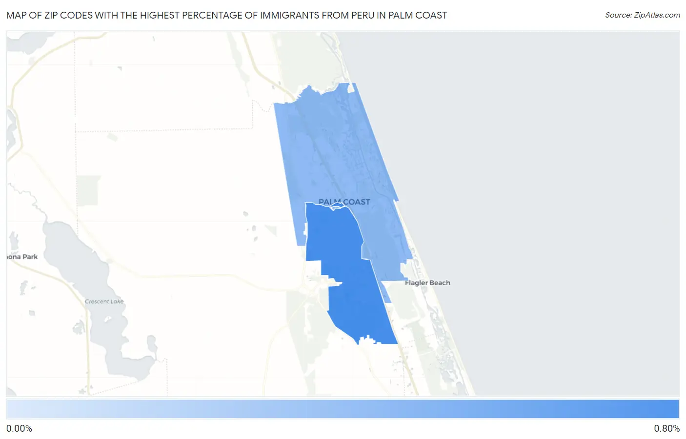 Zip Codes with the Highest Percentage of Immigrants from Peru in Palm Coast Map