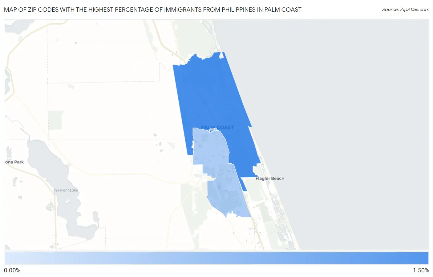 Zip Codes with the Highest Percentage of Immigrants from Philippines in Palm Coast Map