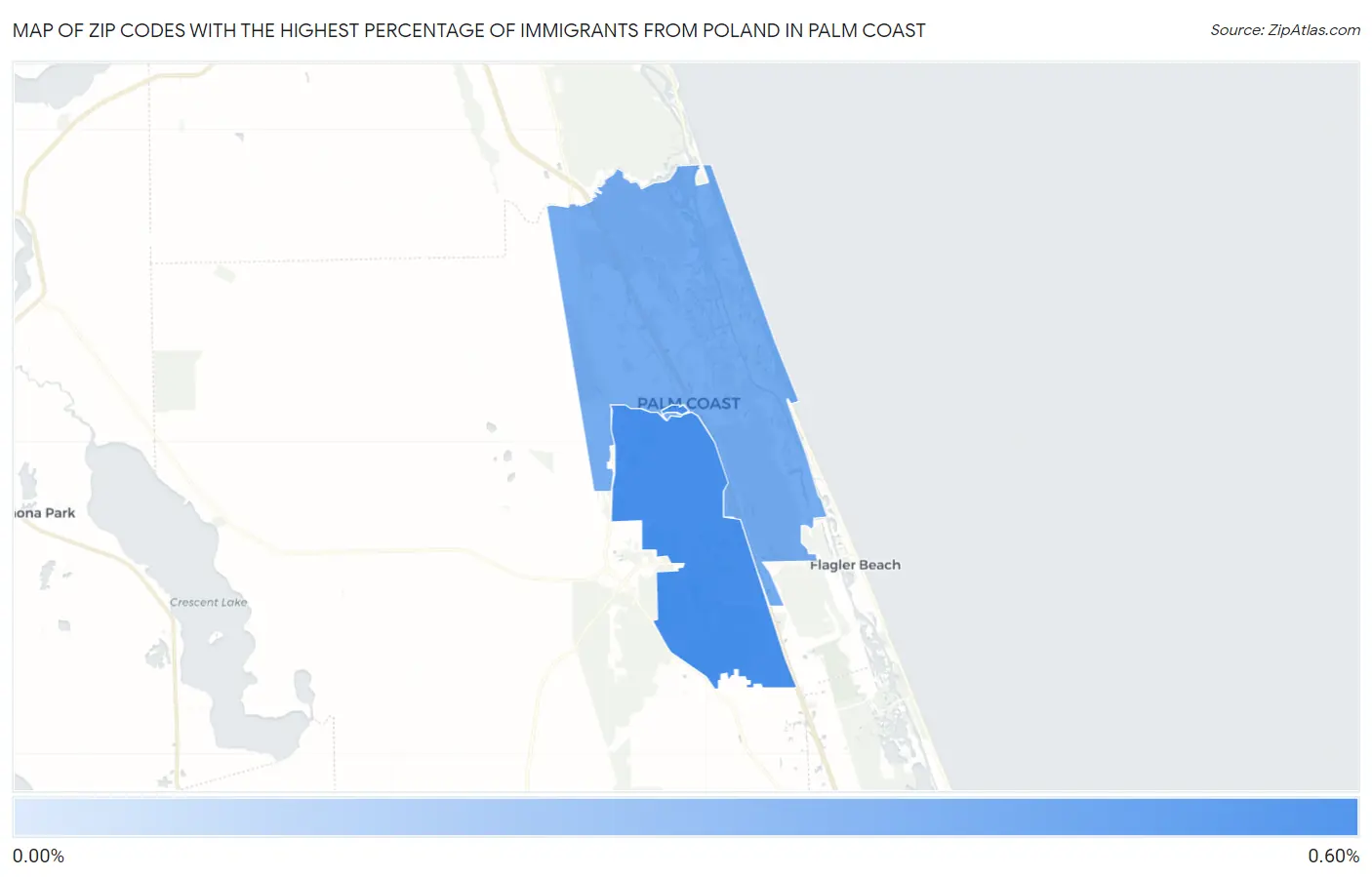 Zip Codes with the Highest Percentage of Immigrants from Poland in Palm Coast Map