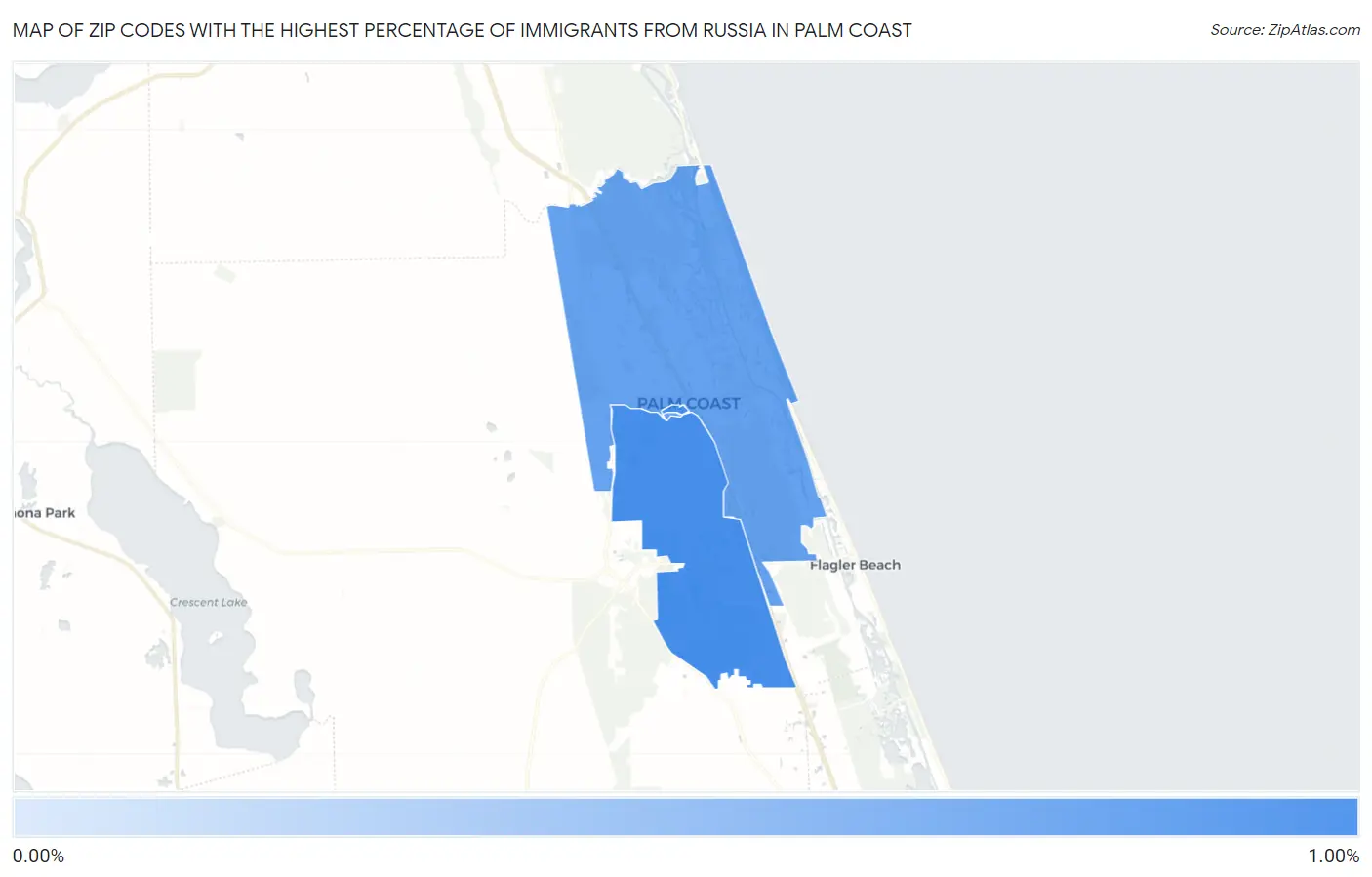 Zip Codes with the Highest Percentage of Immigrants from Russia in Palm Coast Map