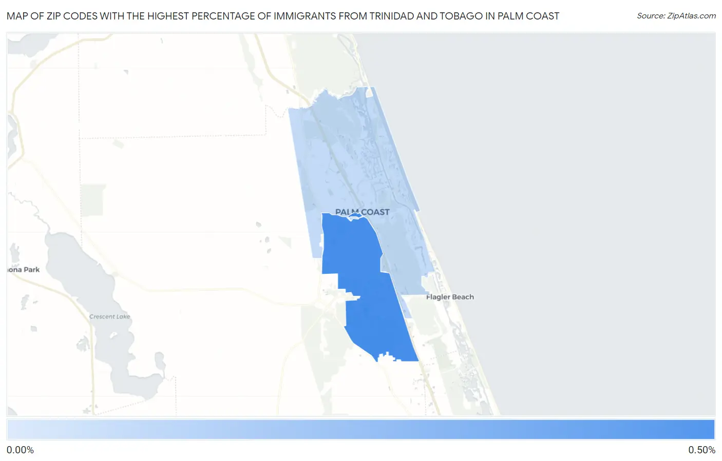 Zip Codes with the Highest Percentage of Immigrants from Trinidad and Tobago in Palm Coast Map