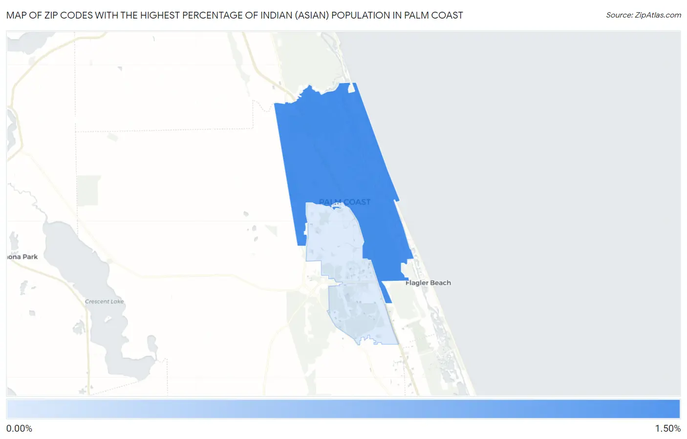 Zip Codes with the Highest Percentage of Indian (Asian) Population in Palm Coast Map