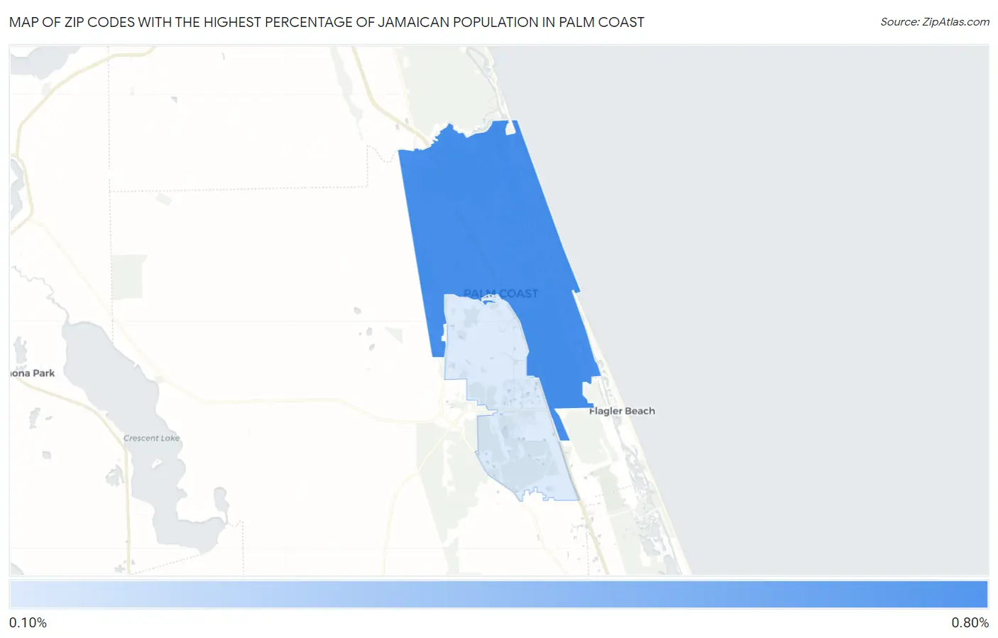 Zip Codes with the Highest Percentage of Jamaican Population in Palm Coast Map