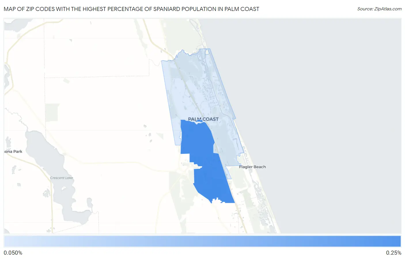 Zip Codes with the Highest Percentage of Spaniard Population in Palm Coast Map