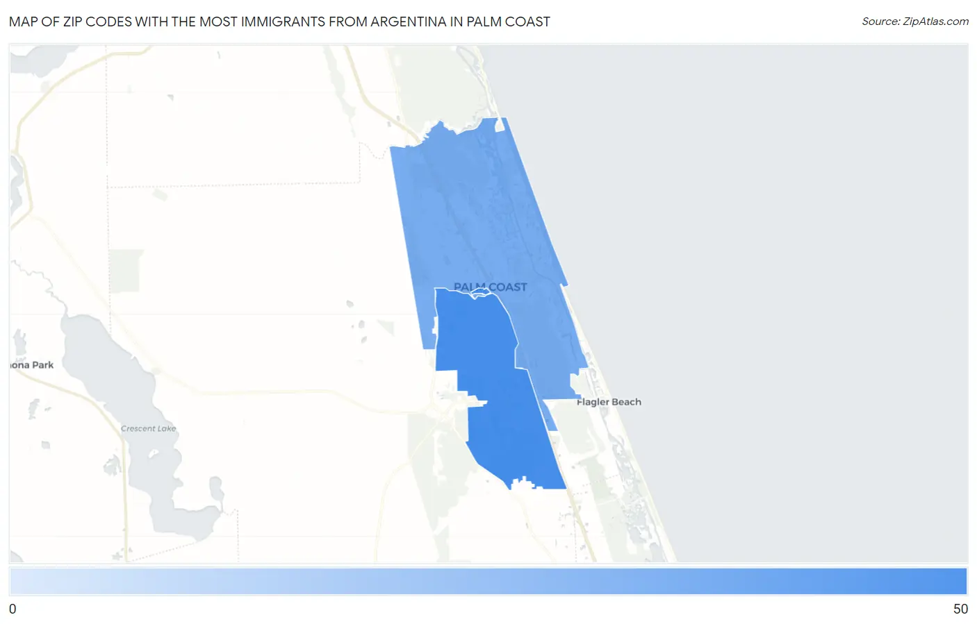 Zip Codes with the Most Immigrants from Argentina in Palm Coast Map