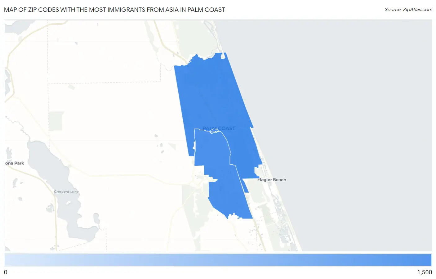 Zip Codes with the Most Immigrants from Asia in Palm Coast Map
