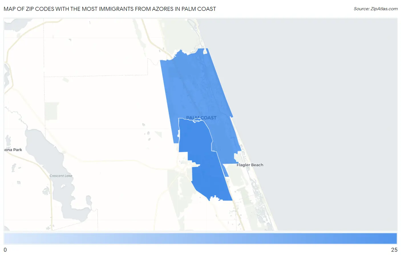 Zip Codes with the Most Immigrants from Azores in Palm Coast Map
