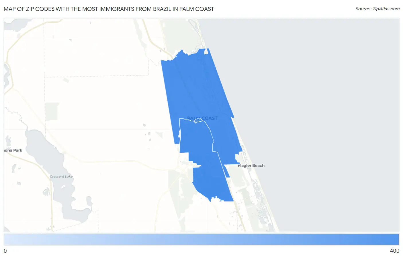 Zip Codes with the Most Immigrants from Brazil in Palm Coast Map