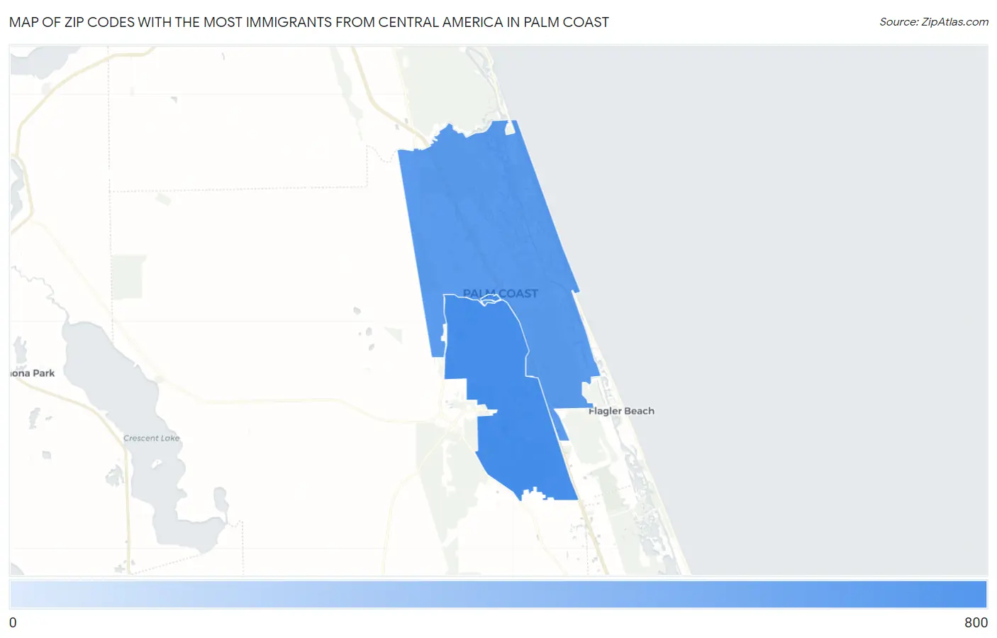 Zip Codes with the Most Immigrants from Central America in Palm Coast Map