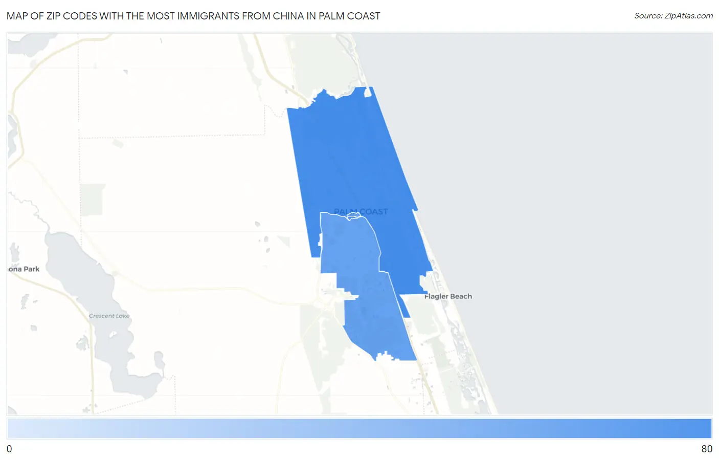 Zip Codes with the Most Immigrants from China in Palm Coast Map
