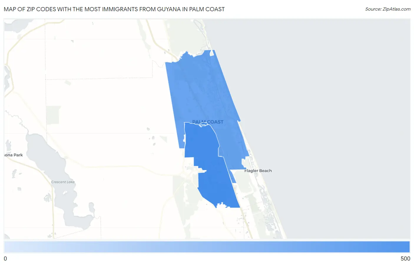 Zip Codes with the Most Immigrants from Guyana in Palm Coast Map