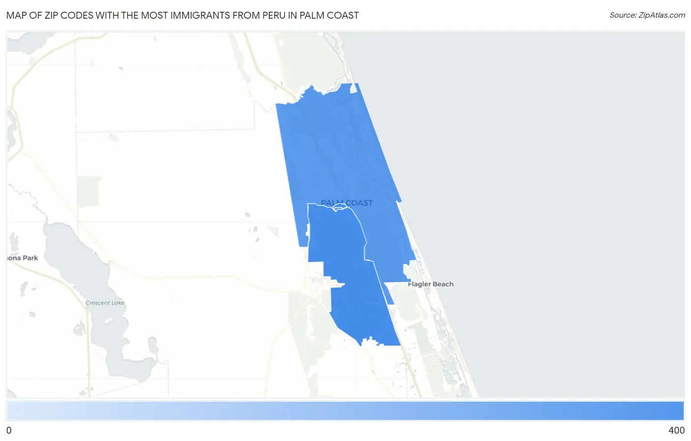 Zip Codes with the Most Immigrants from Peru in Palm Coast Map