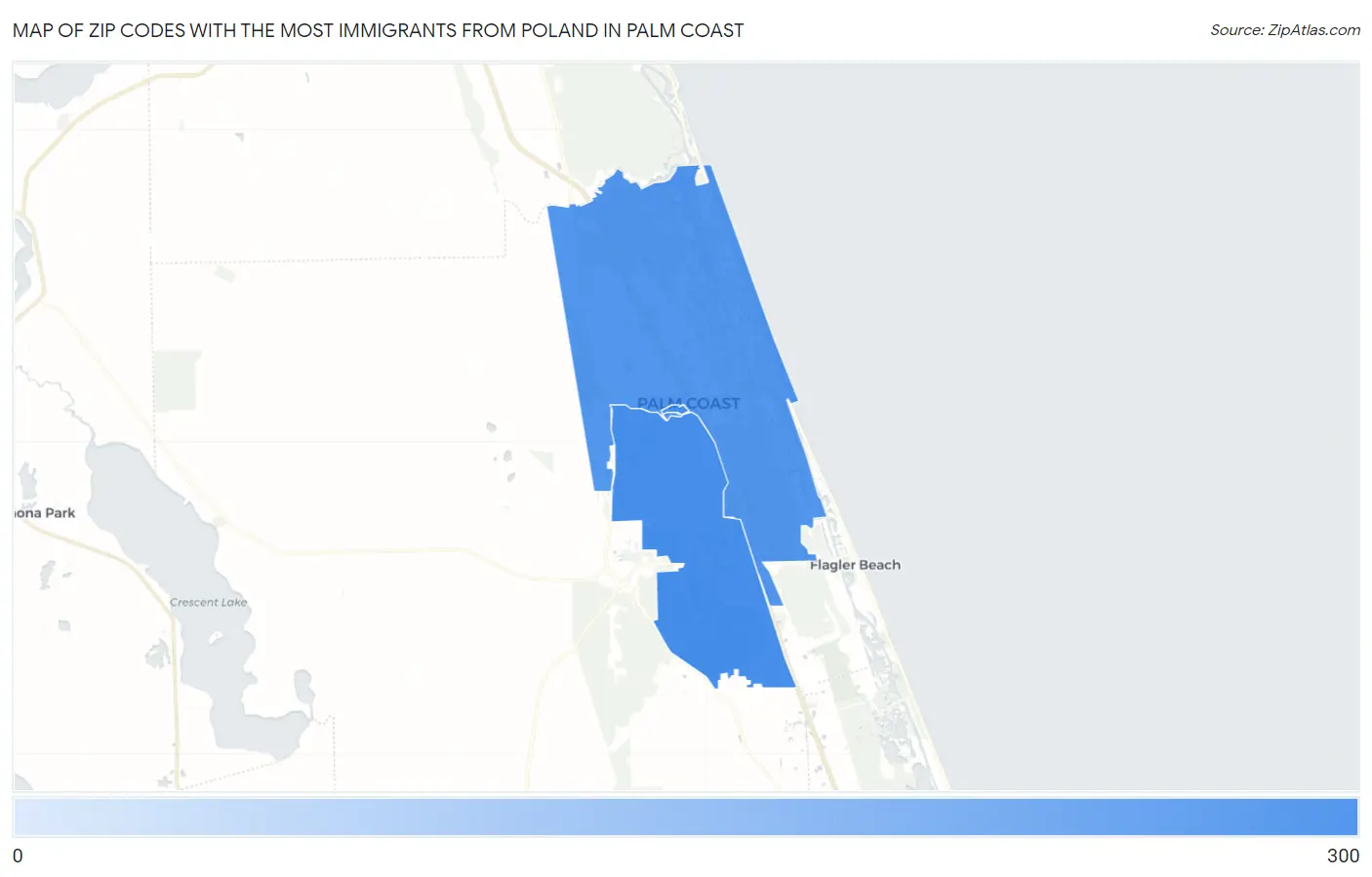 Zip Codes with the Most Immigrants from Poland in Palm Coast Map