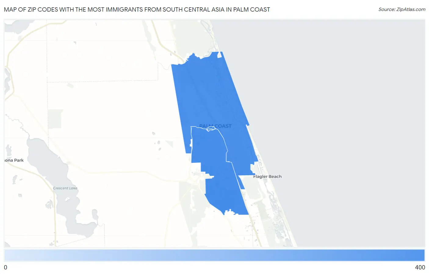 Zip Codes with the Most Immigrants from South Central Asia in Palm Coast Map