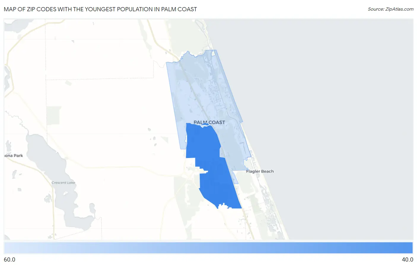 Zip Codes with the Youngest Population in Palm Coast Map
