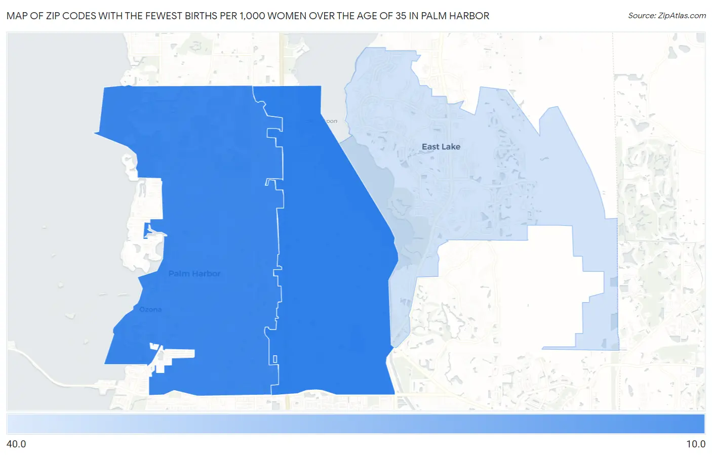 Zip Codes with the Fewest Births per 1,000 Women Over the Age of 35 in Palm Harbor Map