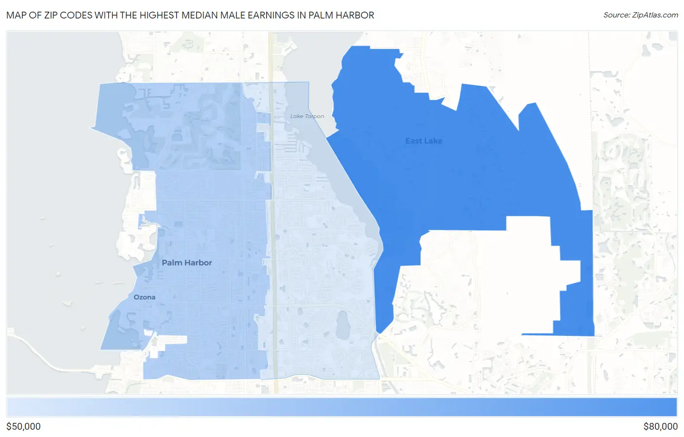 Zip Codes with the Highest Median Male Earnings in Palm Harbor Map