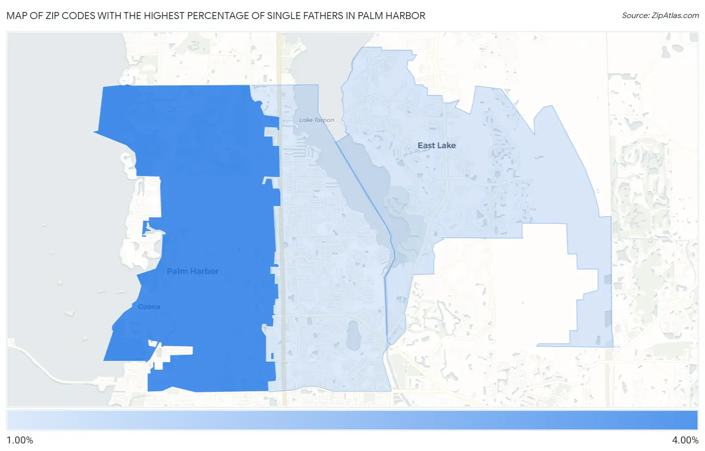 Zip Codes with the Highest Percentage of Single Fathers in Palm Harbor Map