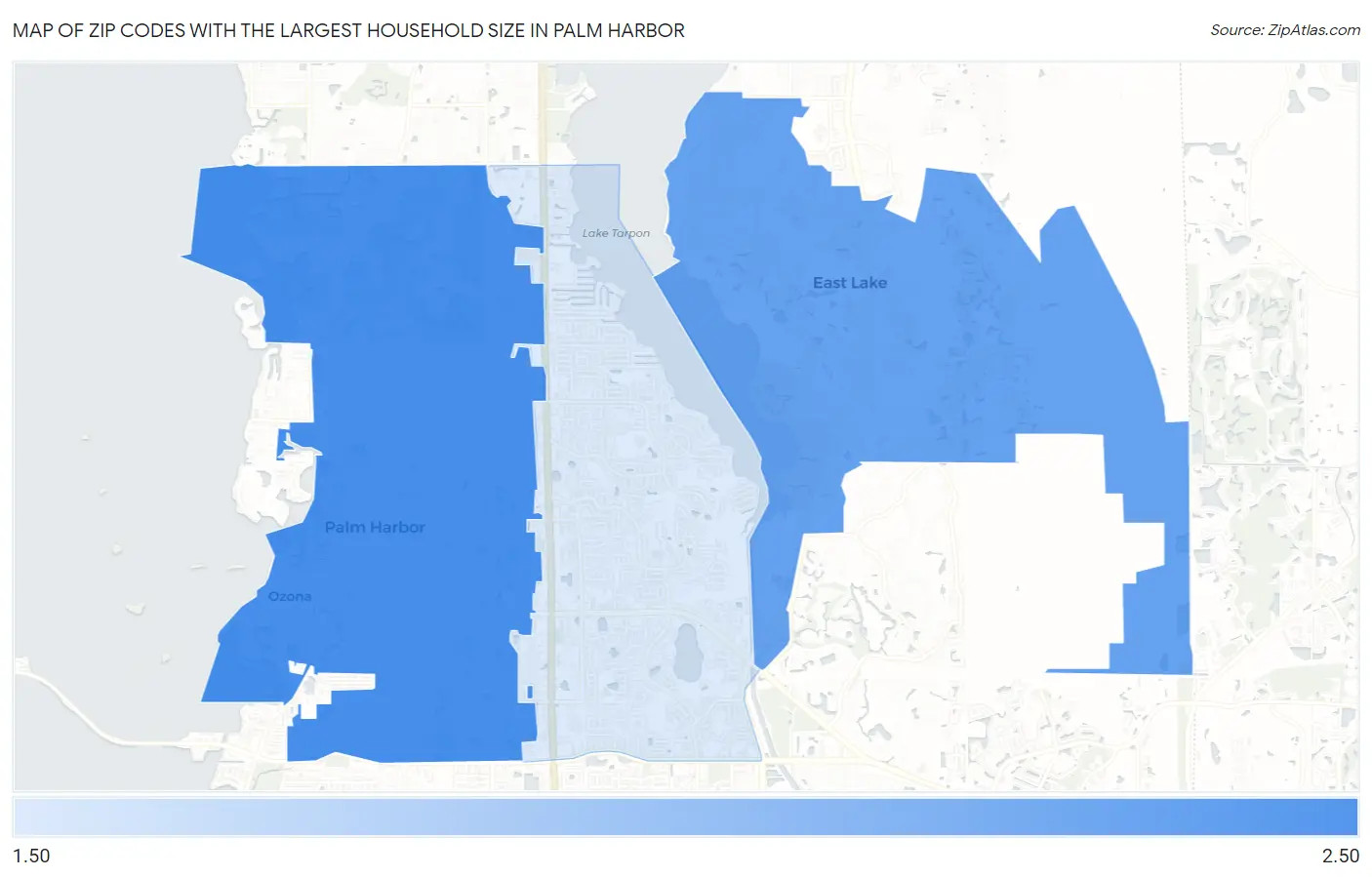Zip Codes with the Largest Household Size in Palm Harbor Map
