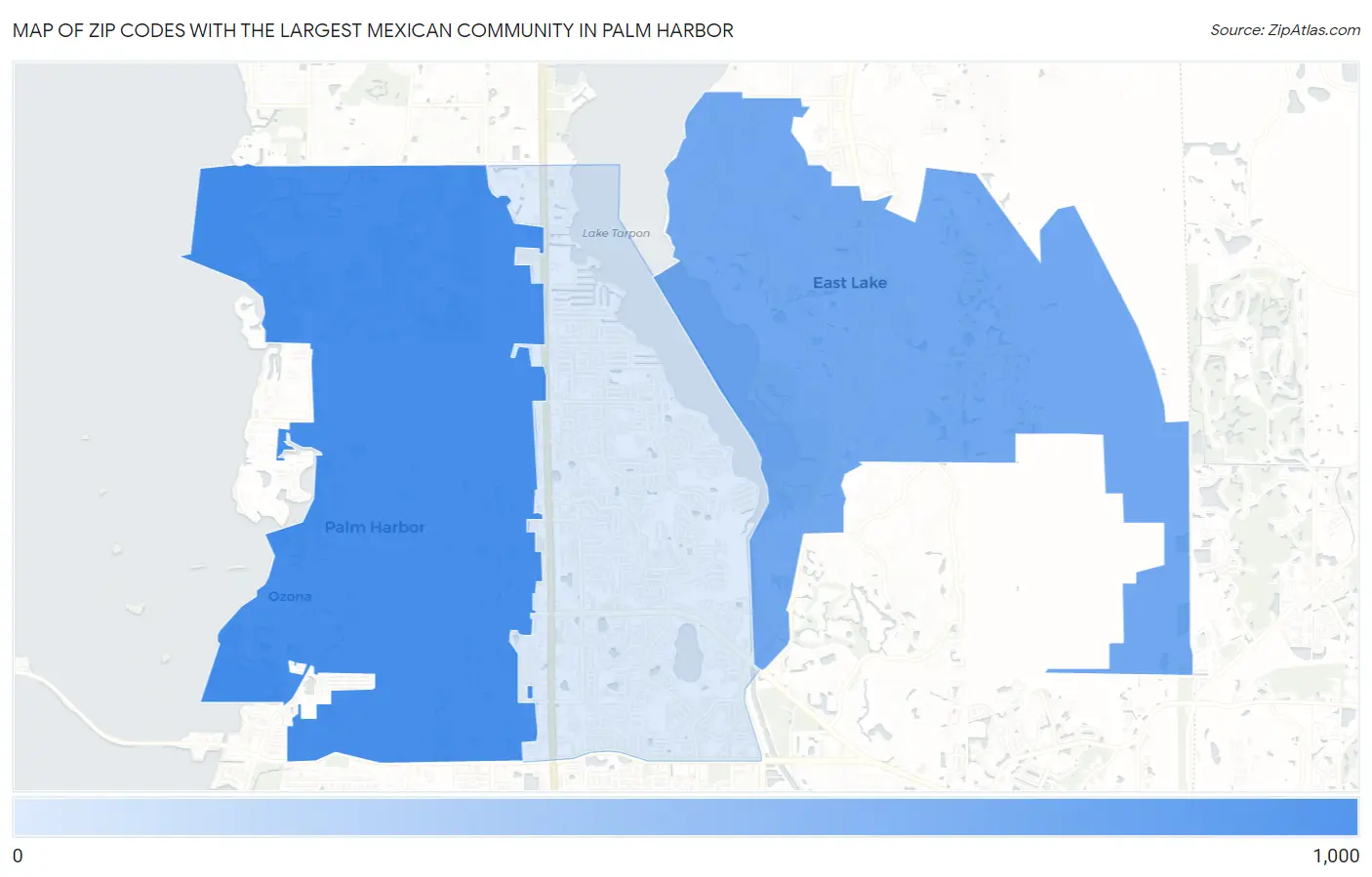 Zip Codes with the Largest Mexican Community in Palm Harbor Map