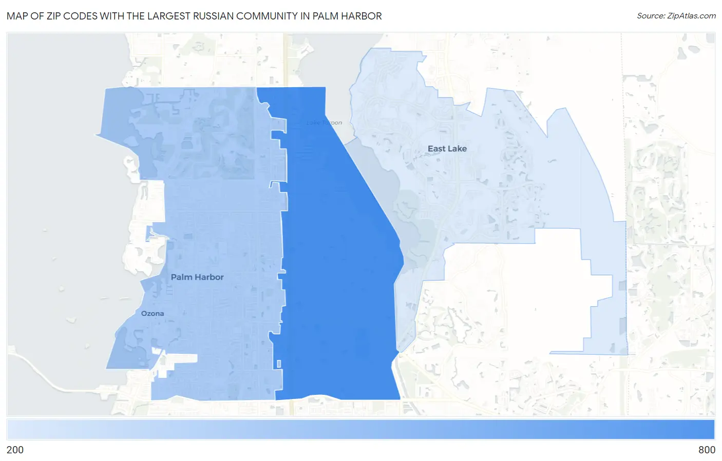 Zip Codes with the Largest Russian Community in Palm Harbor Map