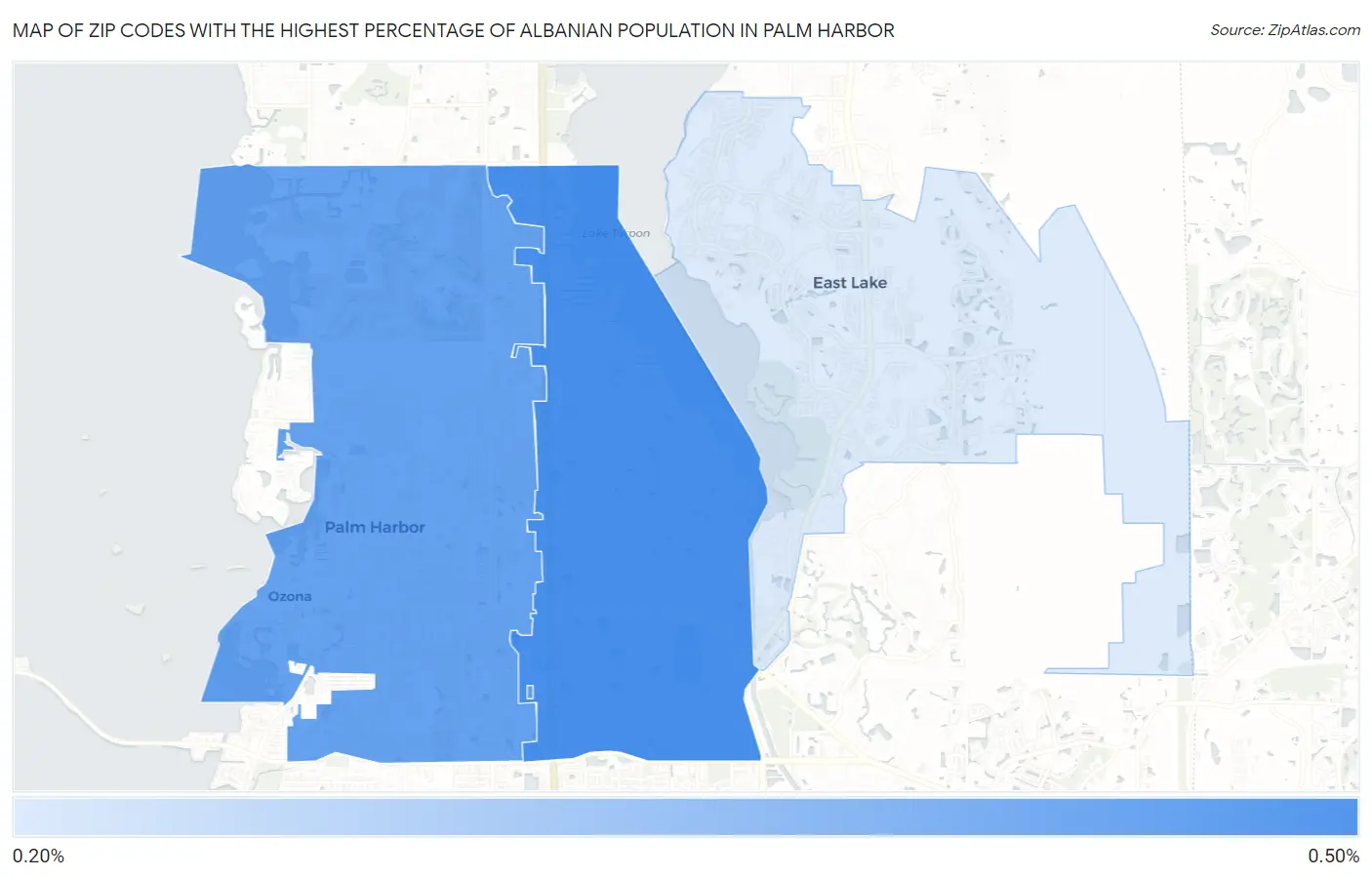 Zip Codes with the Highest Percentage of Albanian Population in Palm Harbor Map