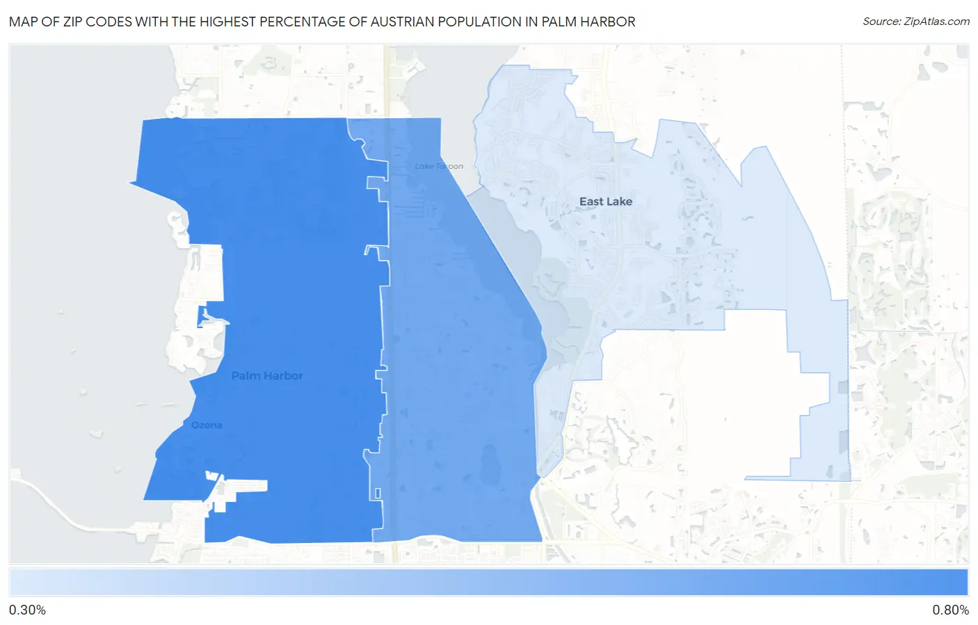 Zip Codes with the Highest Percentage of Austrian Population in Palm Harbor Map