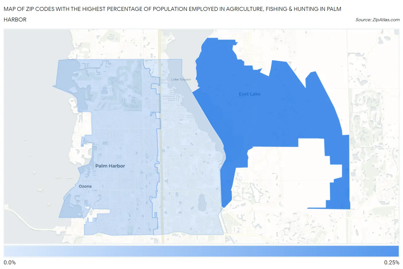 Zip Codes with the Highest Percentage of Population Employed in Agriculture, Fishing & Hunting in Palm Harbor Map