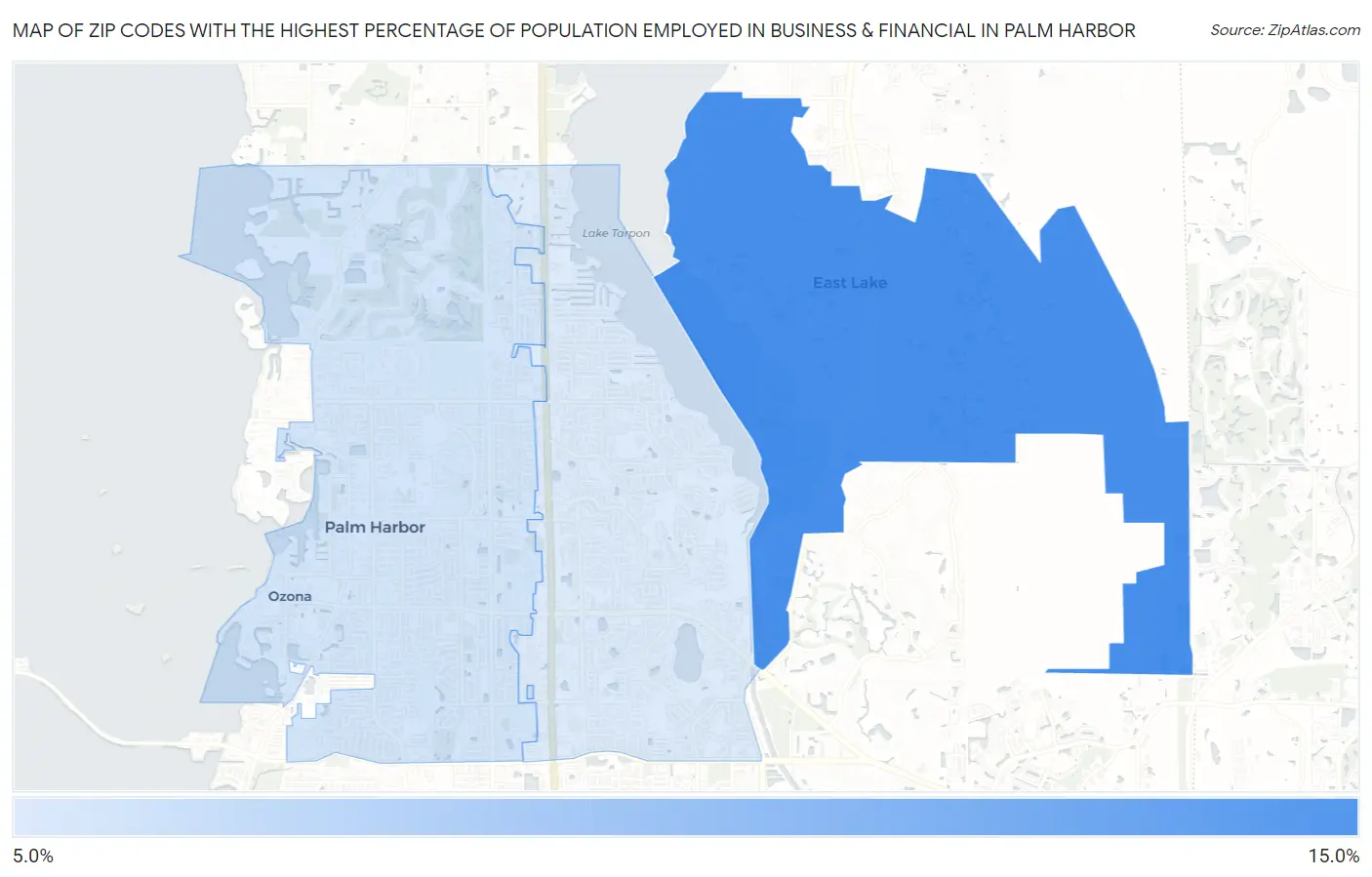 Zip Codes with the Highest Percentage of Population Employed in Business & Financial in Palm Harbor Map