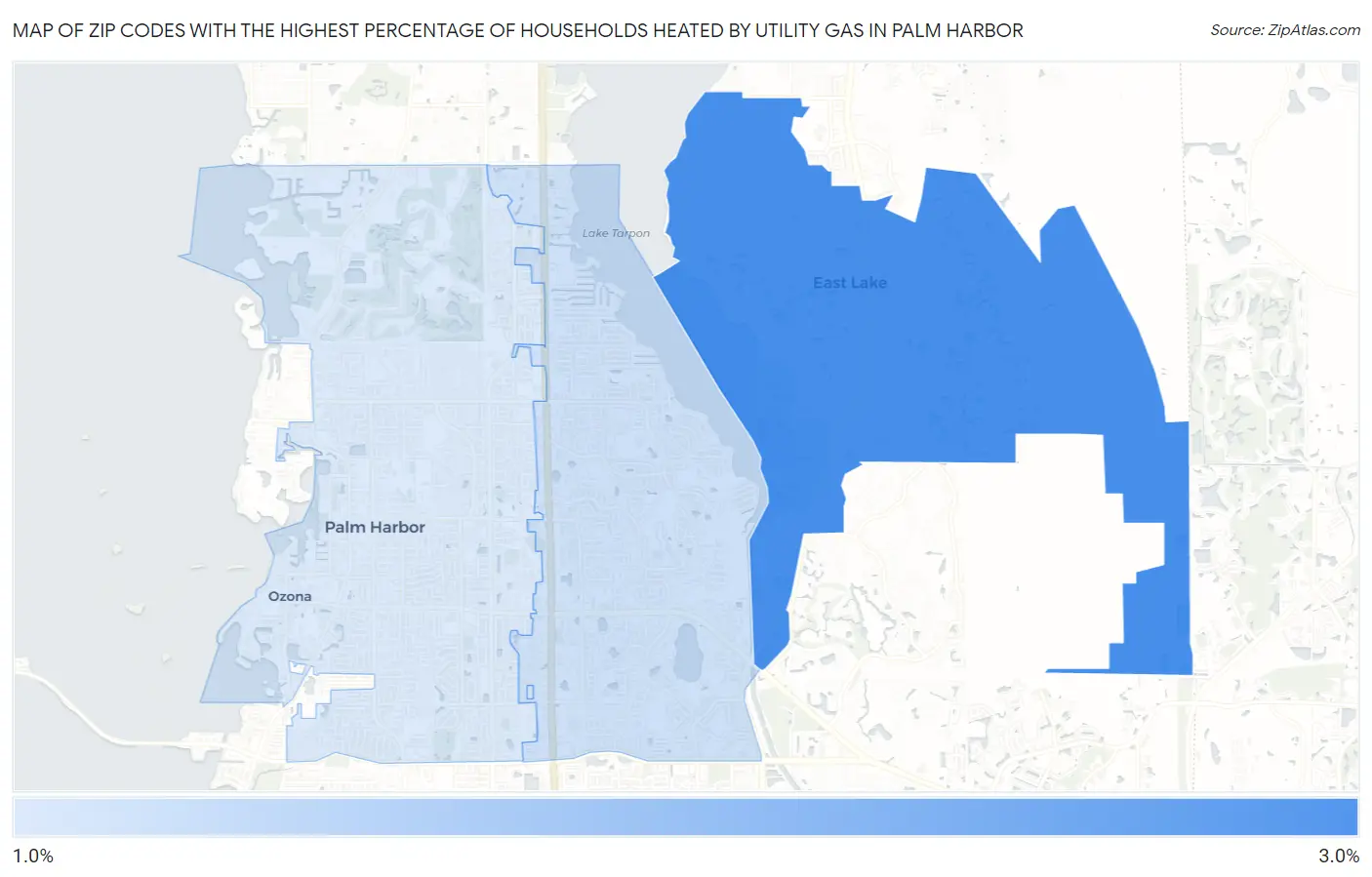 Zip Codes with the Highest Percentage of Households Heated by Utility Gas in Palm Harbor Map