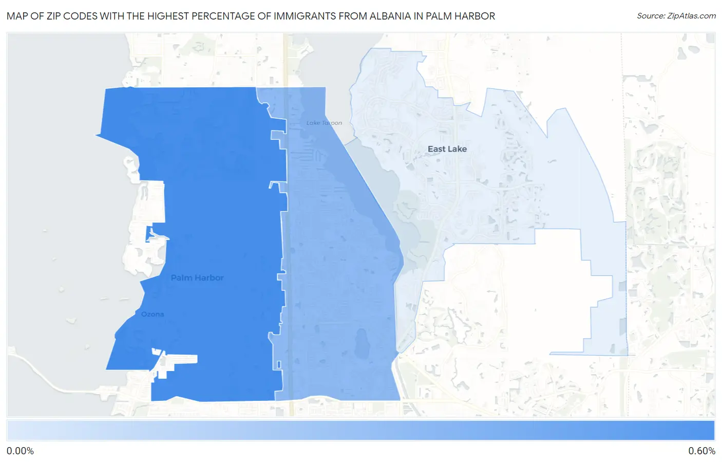 Zip Codes with the Highest Percentage of Immigrants from Albania in Palm Harbor Map
