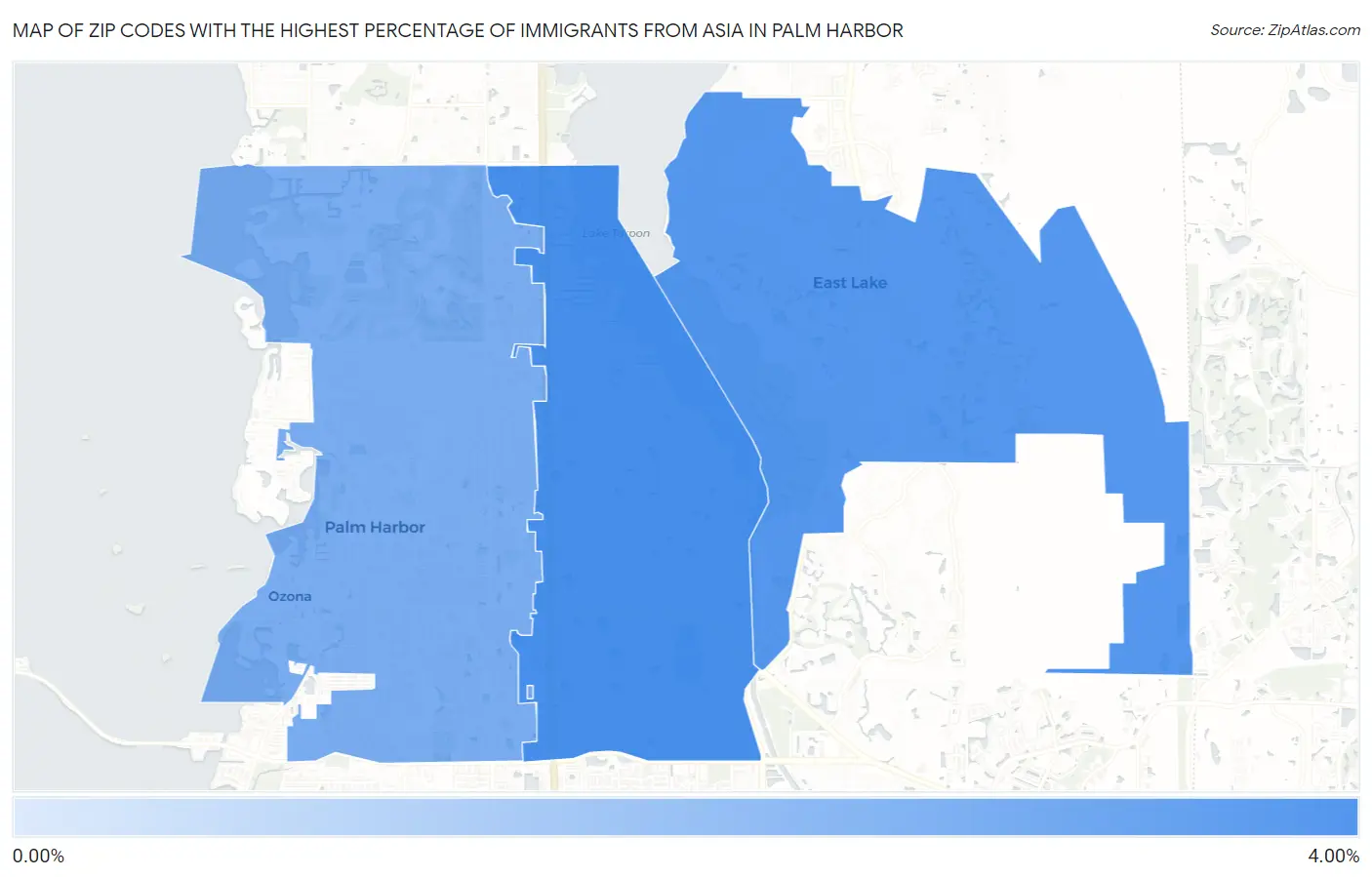 Zip Codes with the Highest Percentage of Immigrants from Asia in Palm Harbor Map