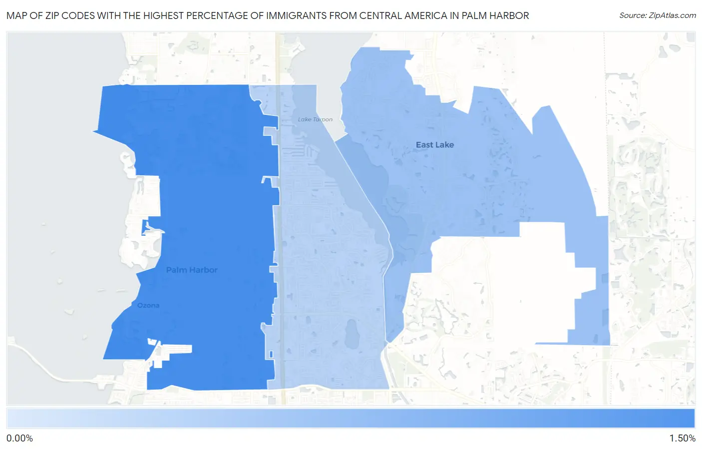 Zip Codes with the Highest Percentage of Immigrants from Central America in Palm Harbor Map
