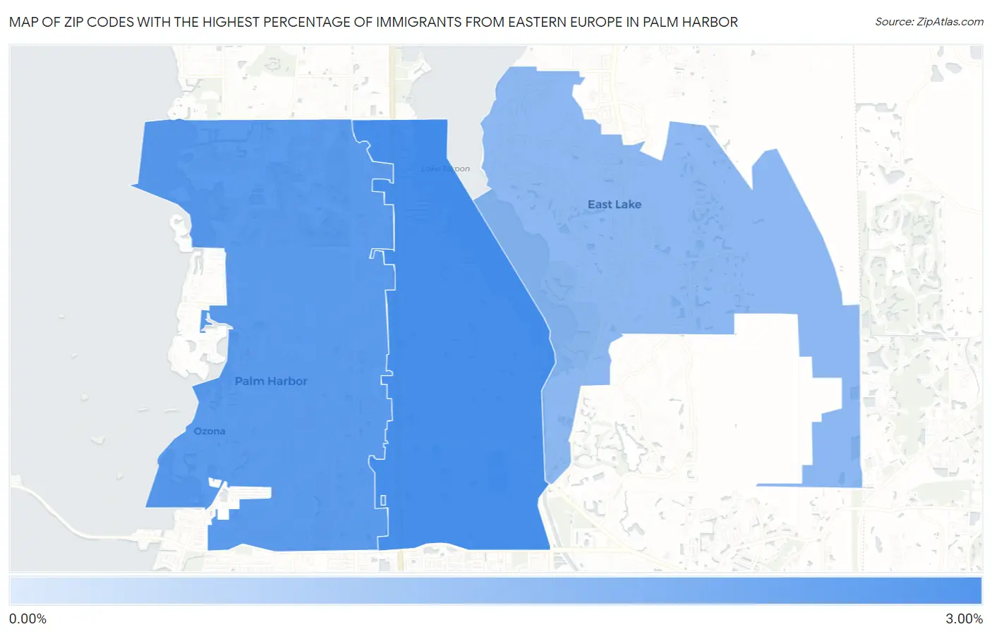 Zip Codes with the Highest Percentage of Immigrants from Eastern Europe in Palm Harbor Map