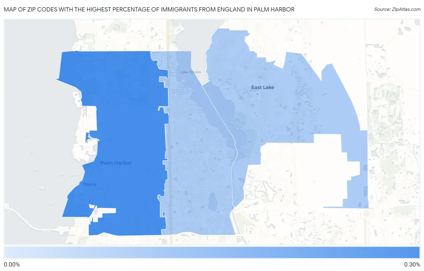 Zip Codes with the Highest Percentage of Immigrants from England in Palm Harbor Map