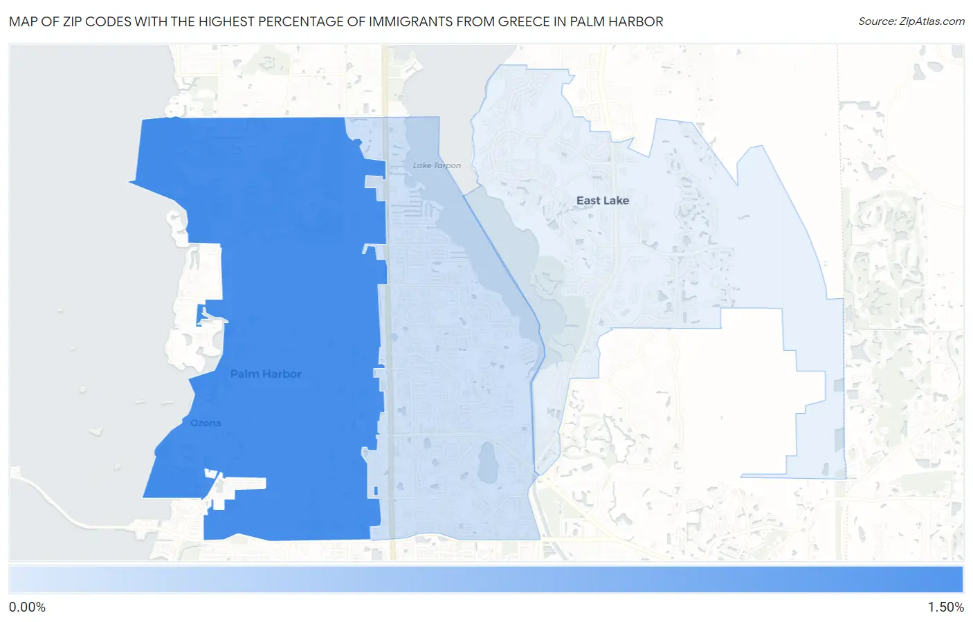Zip Codes with the Highest Percentage of Immigrants from Greece in Palm Harbor Map