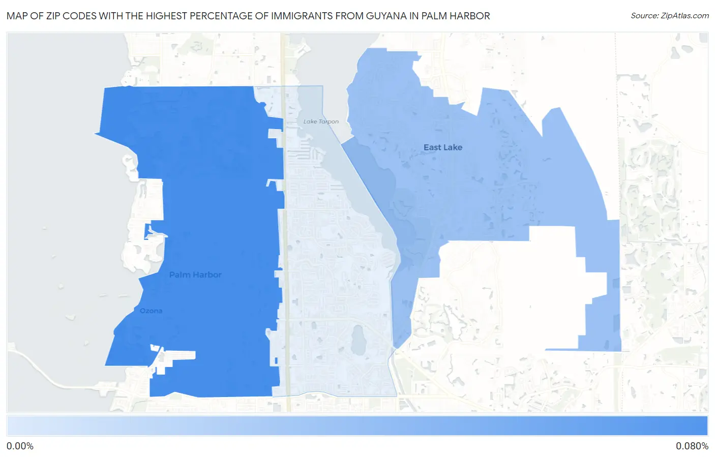 Zip Codes with the Highest Percentage of Immigrants from Guyana in Palm Harbor Map