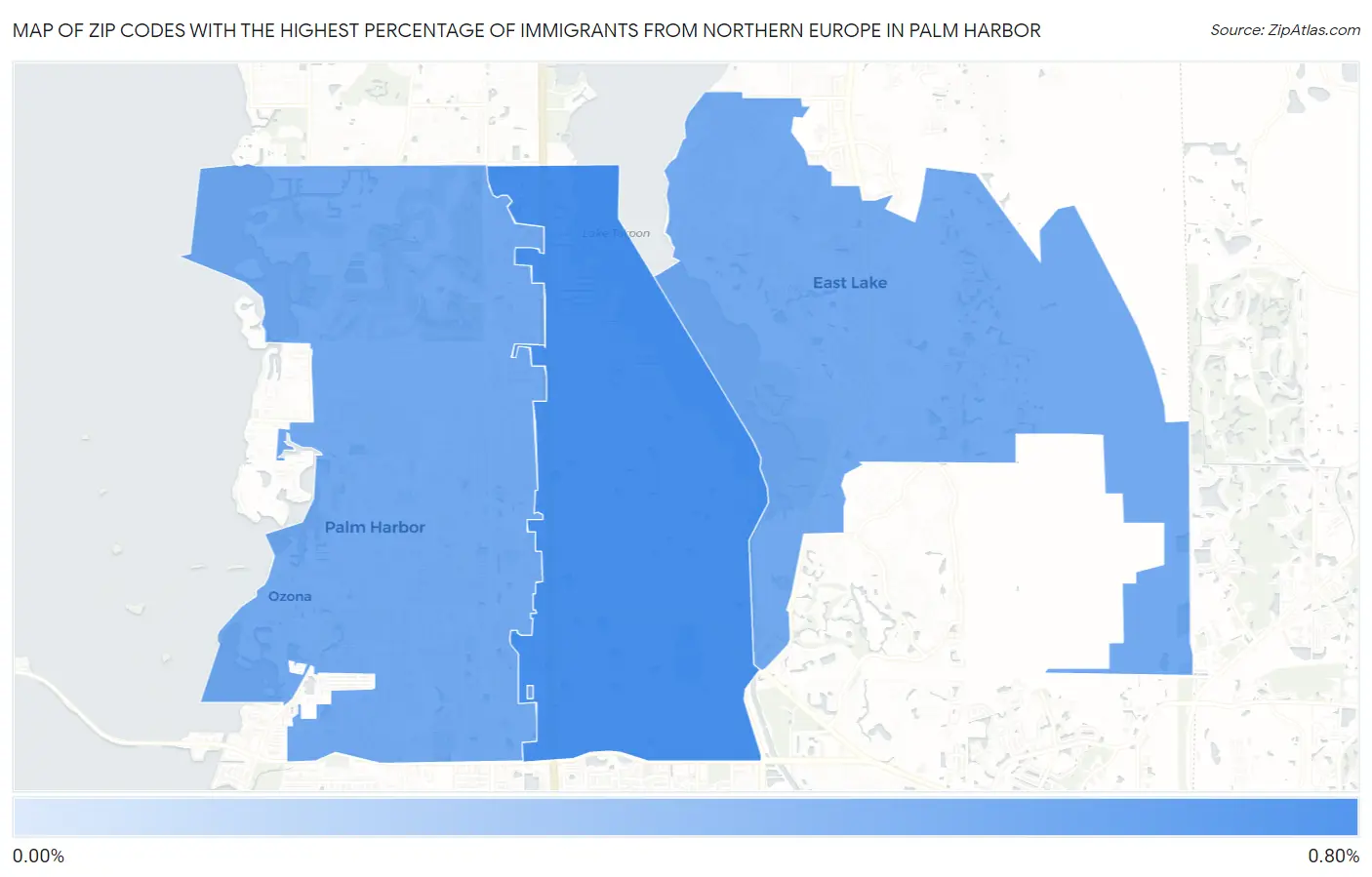 Zip Codes with the Highest Percentage of Immigrants from Northern Europe in Palm Harbor Map