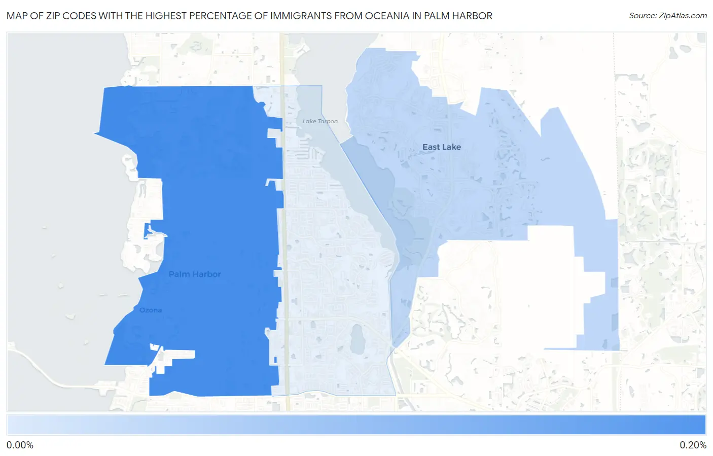 Zip Codes with the Highest Percentage of Immigrants from Oceania in Palm Harbor Map