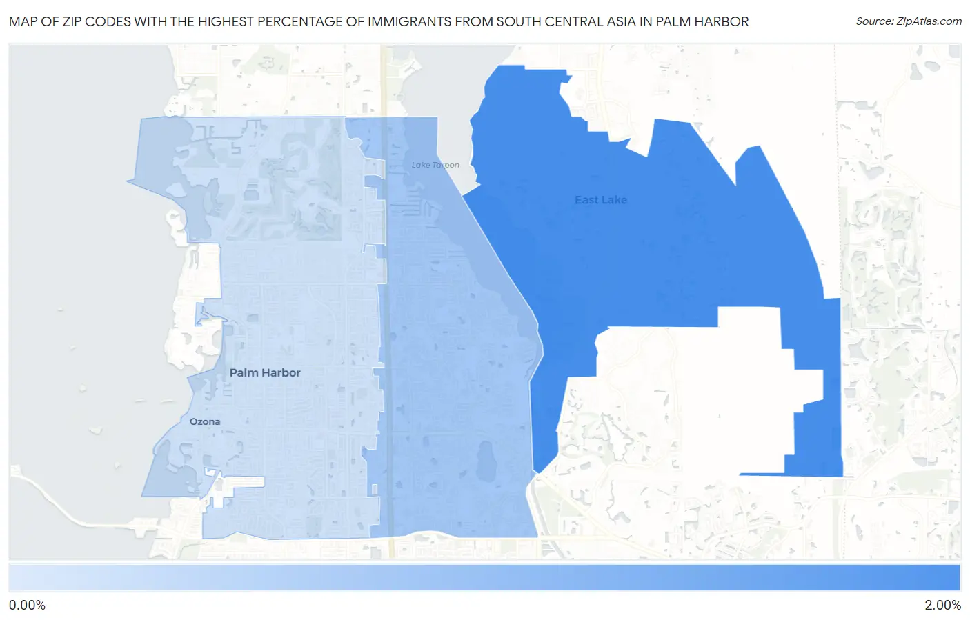 Zip Codes with the Highest Percentage of Immigrants from South Central Asia in Palm Harbor Map