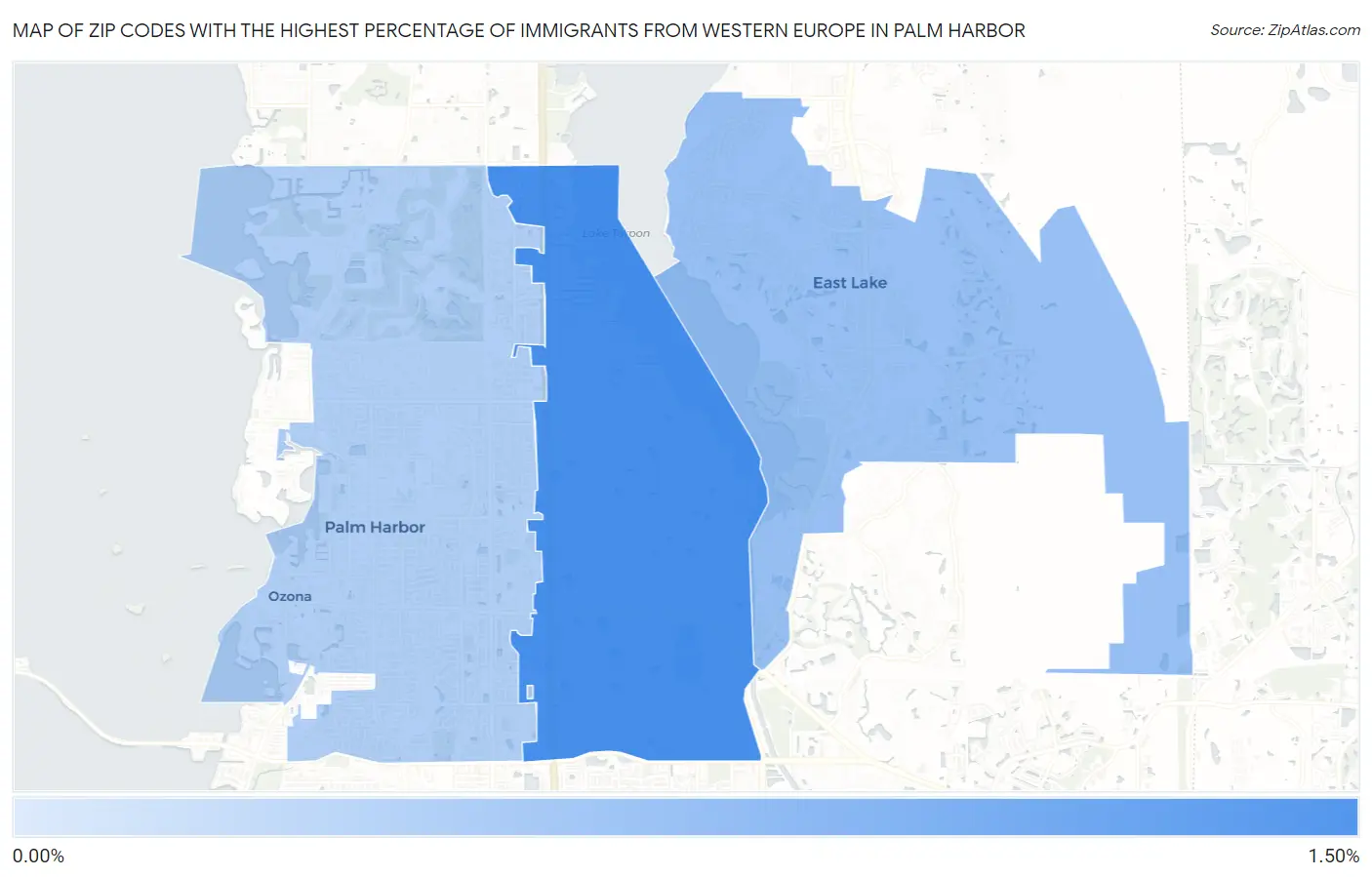 Zip Codes with the Highest Percentage of Immigrants from Western Europe in Palm Harbor Map