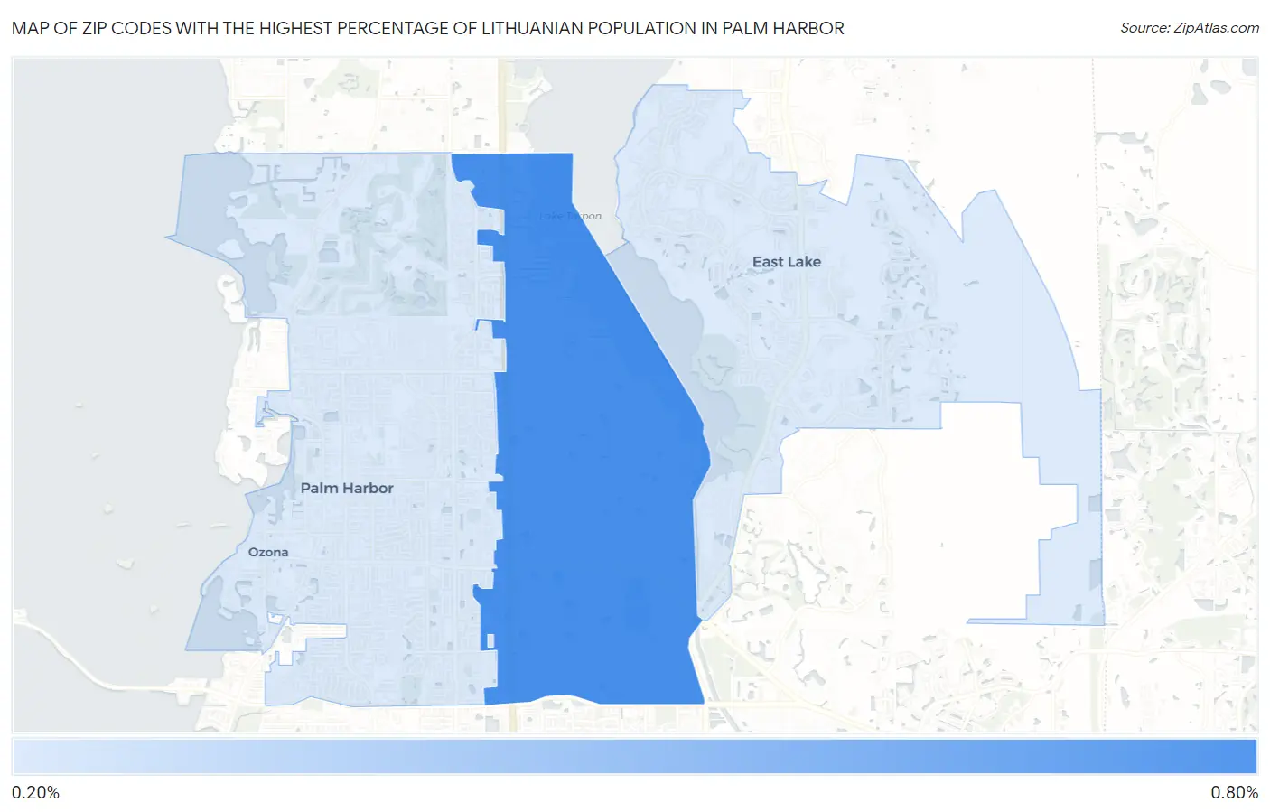 Zip Codes with the Highest Percentage of Lithuanian Population in Palm Harbor Map