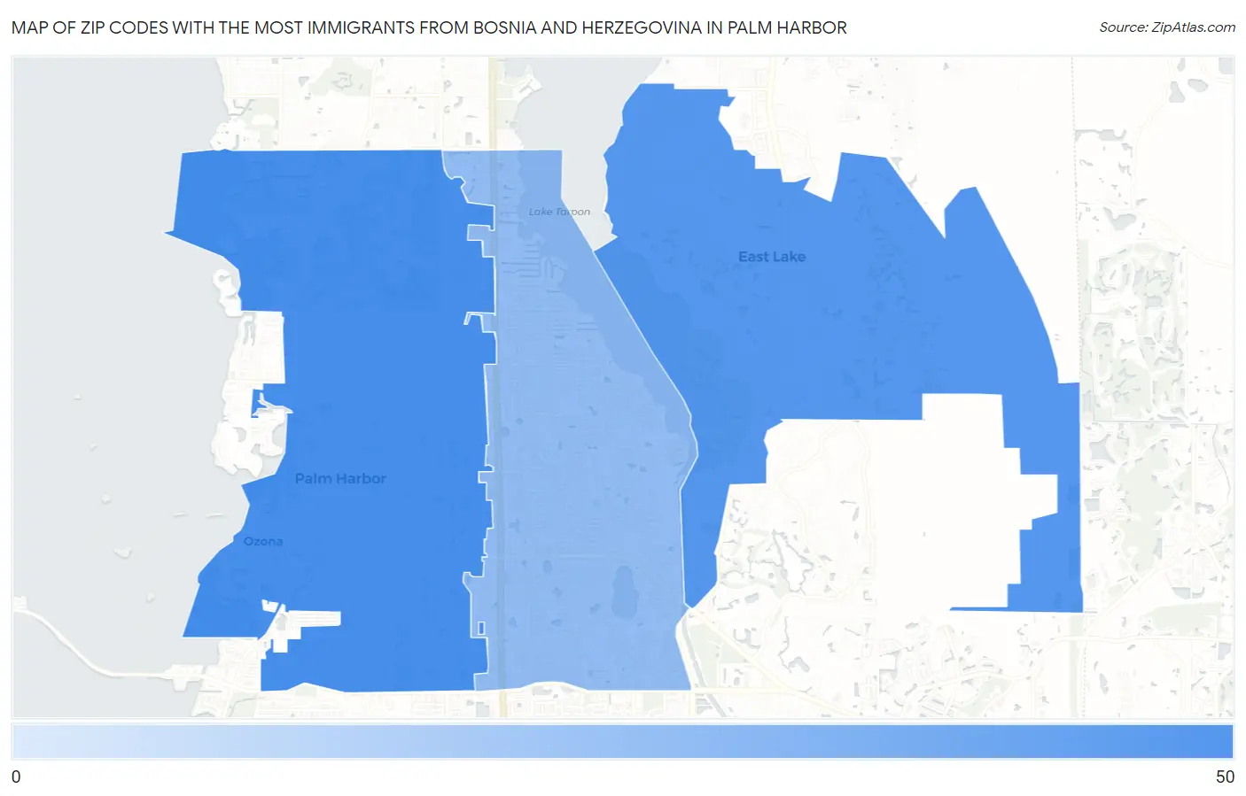 Zip Codes with the Most Immigrants from Bosnia and Herzegovina in Palm Harbor Map
