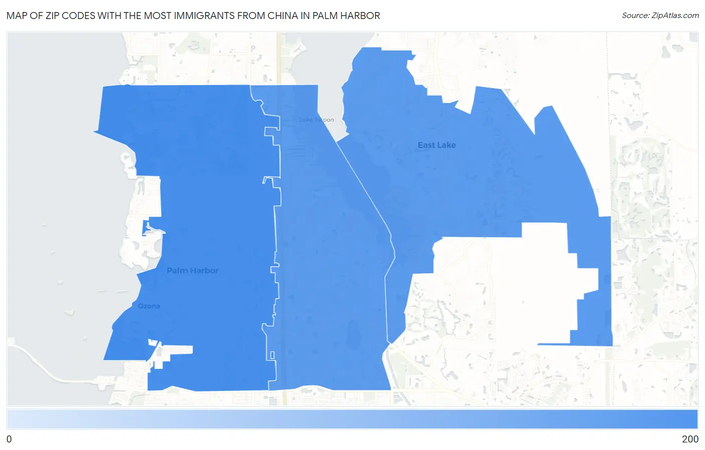 Zip Codes with the Most Immigrants from China in Palm Harbor Map