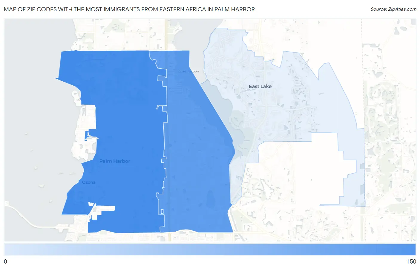Zip Codes with the Most Immigrants from Eastern Africa in Palm Harbor Map