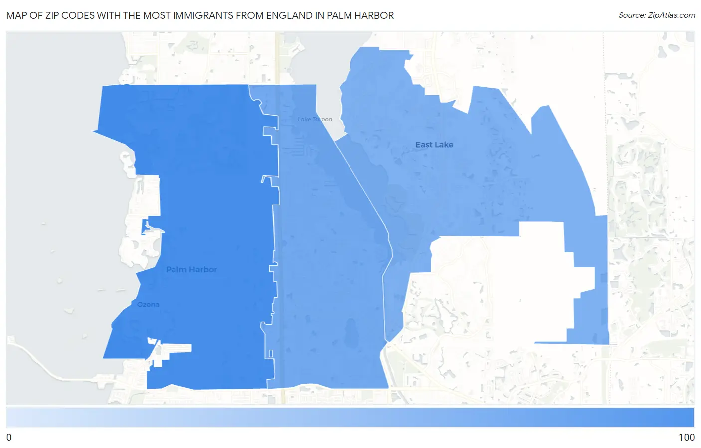 Zip Codes with the Most Immigrants from England in Palm Harbor Map