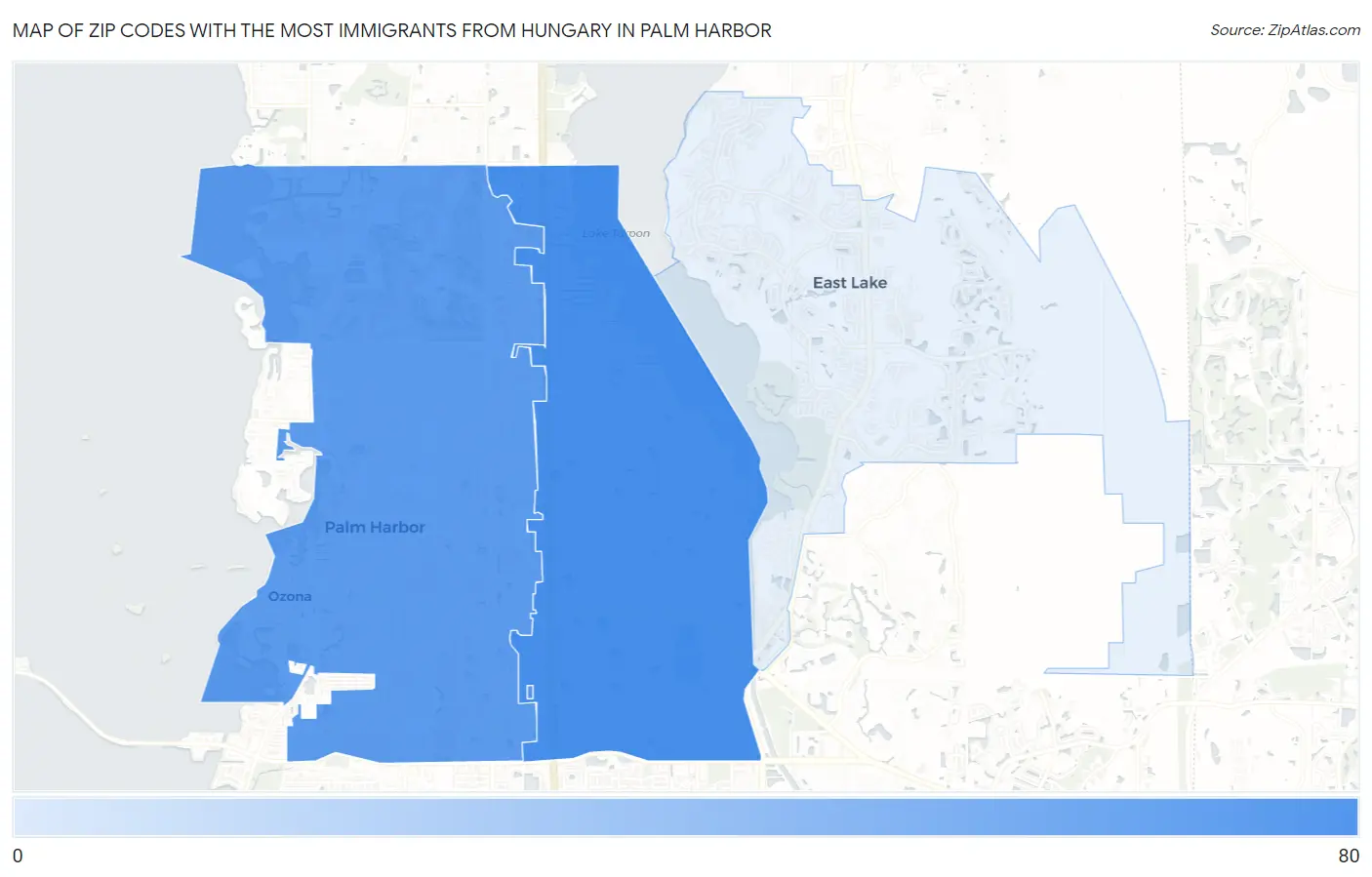 Zip Codes with the Most Immigrants from Hungary in Palm Harbor Map