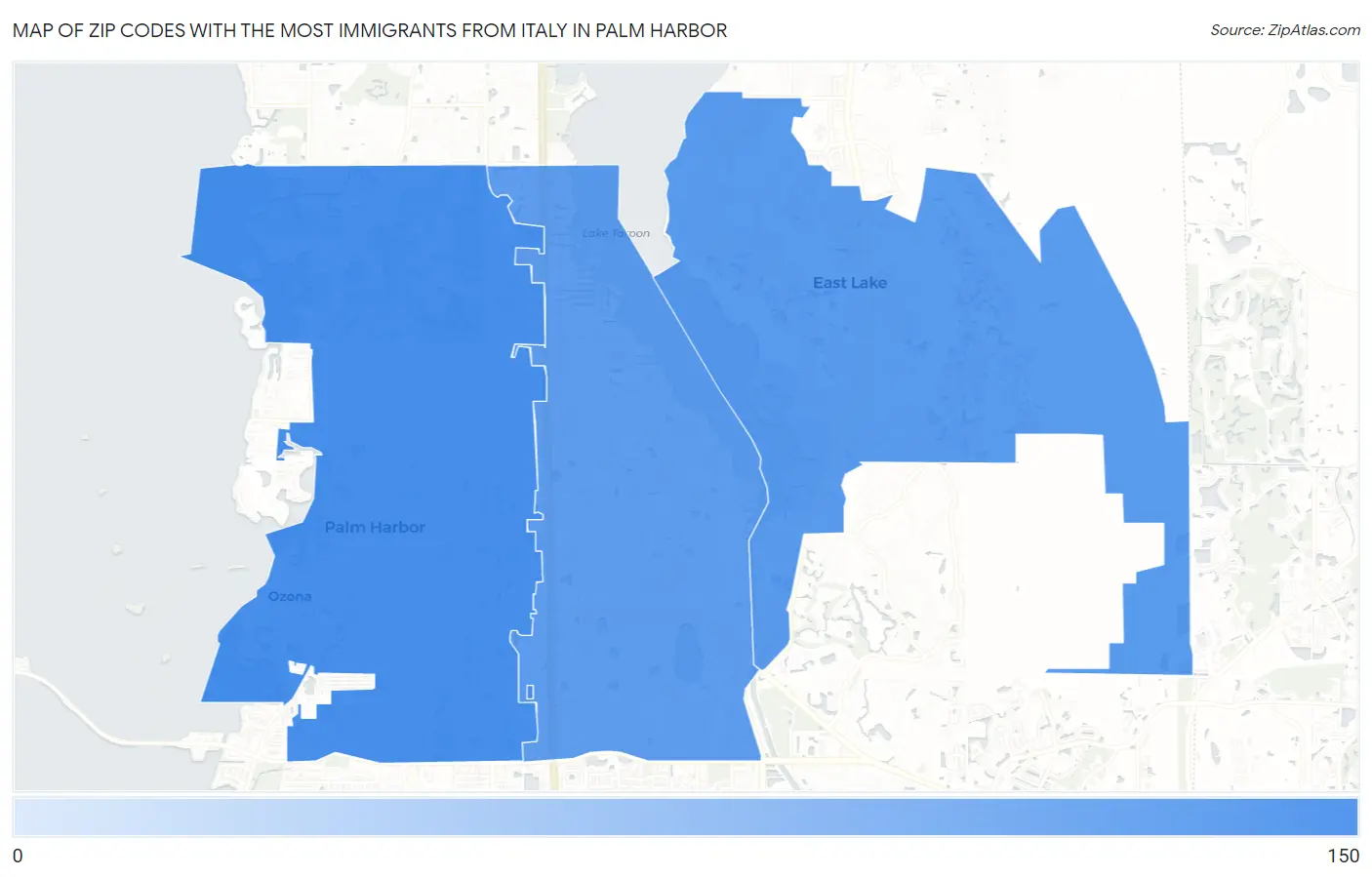 Zip Codes with the Most Immigrants from Italy in Palm Harbor Map