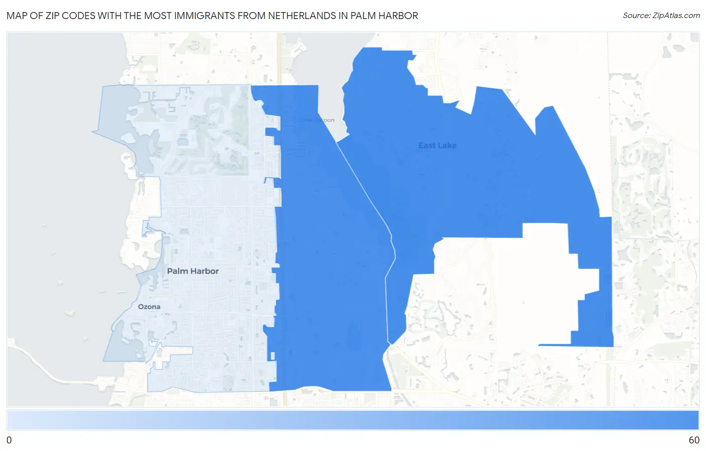 Zip Codes with the Most Immigrants from Netherlands in Palm Harbor Map